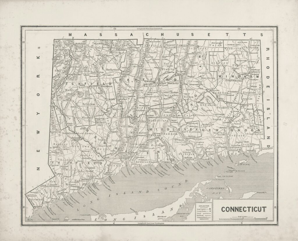 Map of connecticut showing cities and roads
